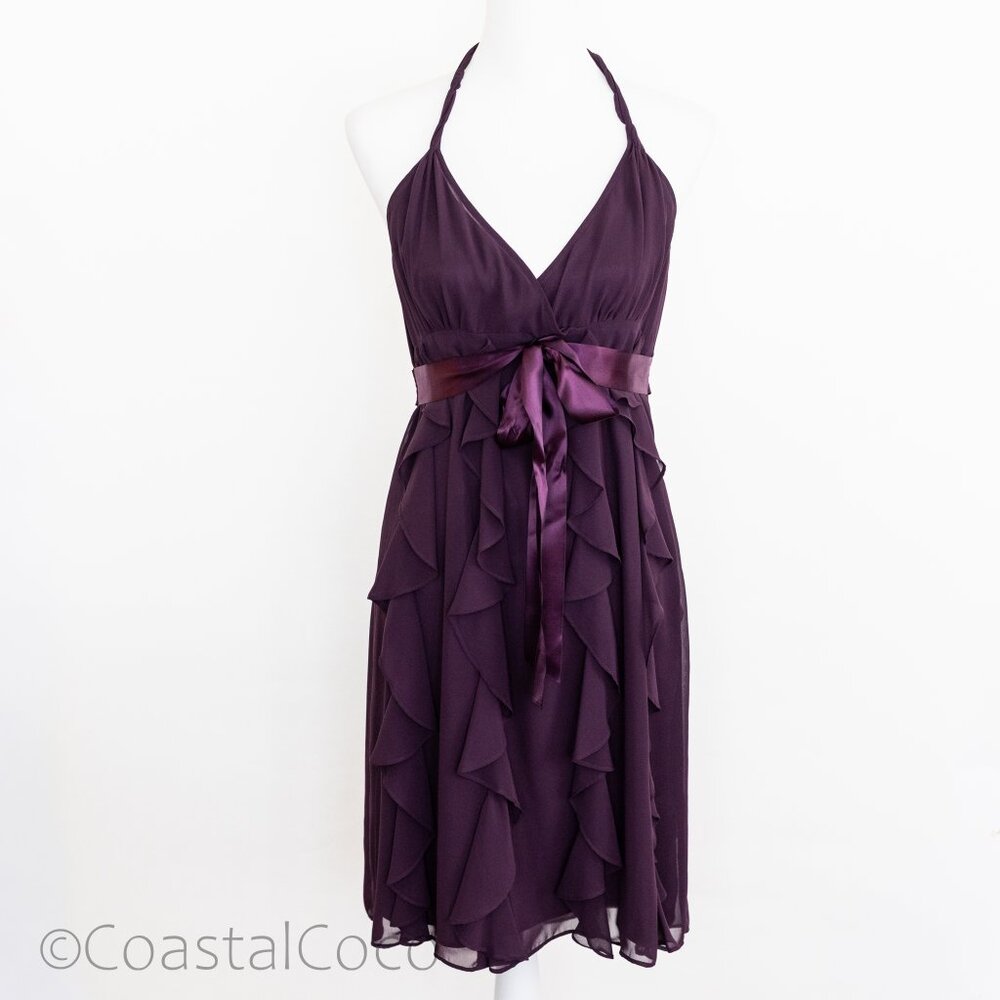Eliza J Y2K Chiffon Dress 8 Halter Babydoll Purple Ruffle Fairy Party Holiday